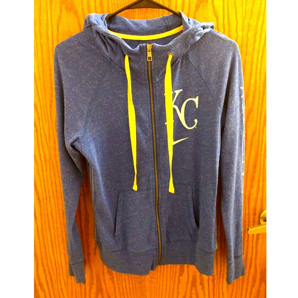 Nike Kansas City Royals Womens Full Zip Hoodie Small Blue Yellow Sleeve Graphic